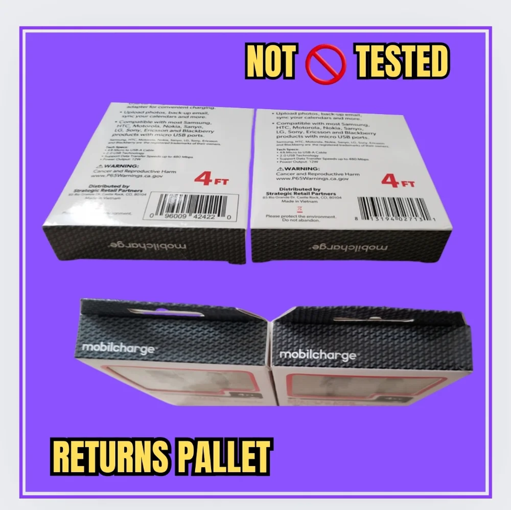 🥳1-MICRO USB CABLE/BLACK 4ft./PALLET RETURN NOT 🚫 TESTED
